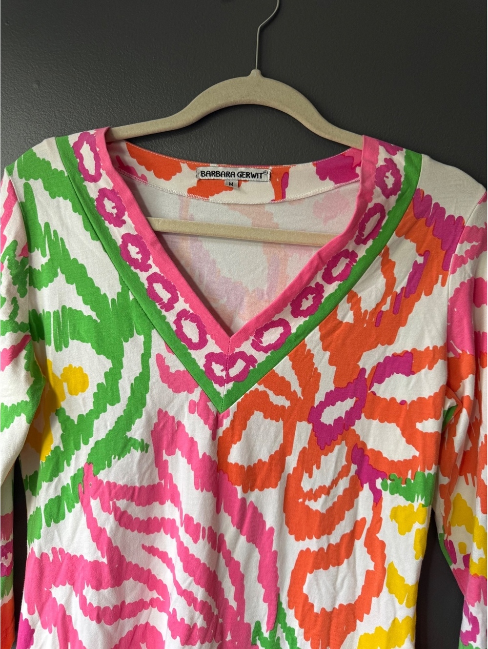 Barbara Gerwit Vibrant Floral Print V-Neck Dress Medium